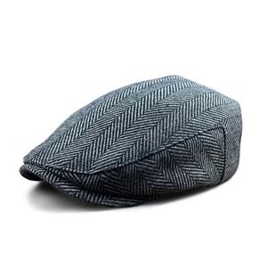 Boston Scally Co. Classic Black Herringbone Flat Cap W/ Liner & Ear Flaps - XXL